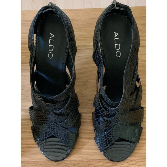 Aldo Black Faux Snakeskin 3" Heels Sz 8.5 - Picture 2 of 5